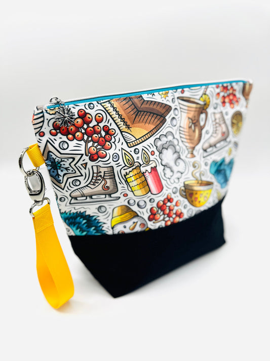 Extra large project bag - Winter Cartoon Doodle
