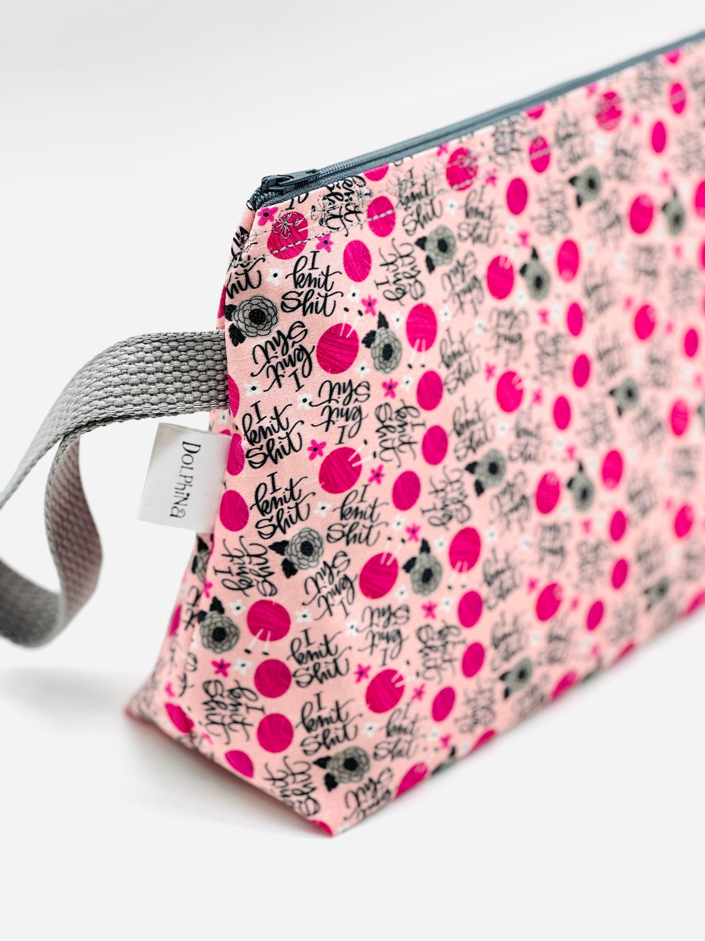 Large project bag -  I Knit sh!@#% (pink)