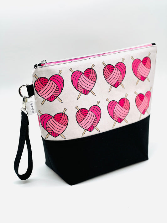 Extra large project bag - Knitting Hearts (pink)