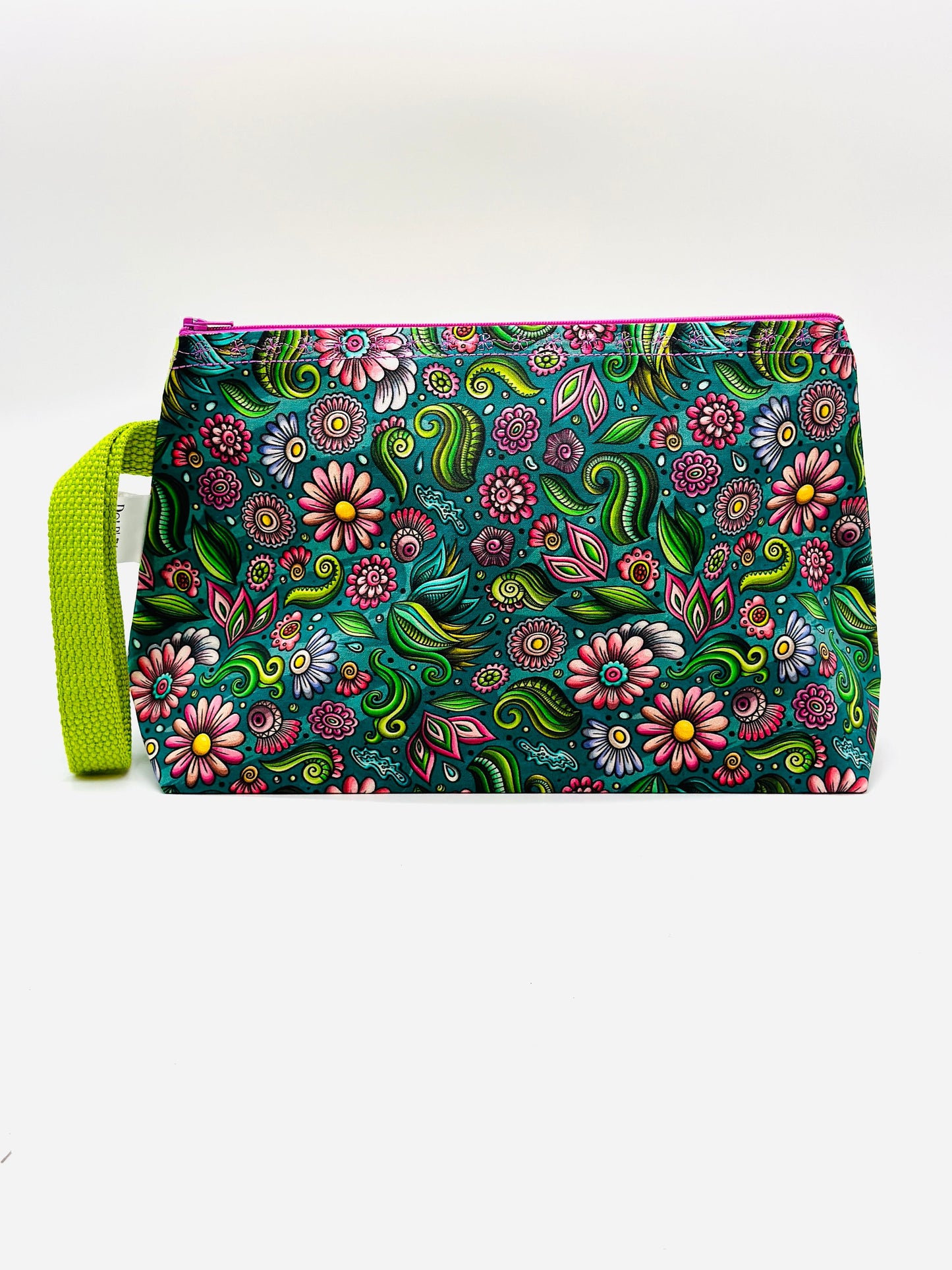 Large project bag - Green Floral Doodle