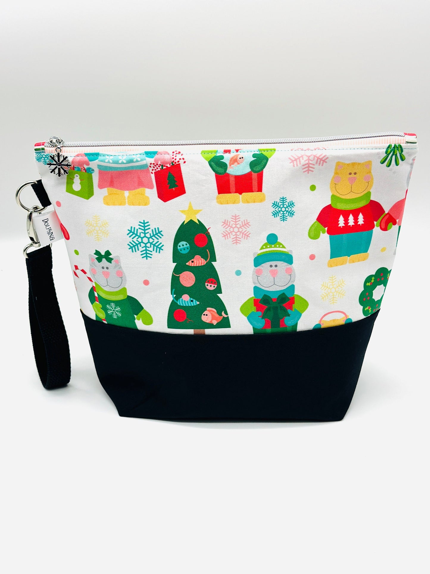 Extra large project bag -  Christmas kittens in mittens